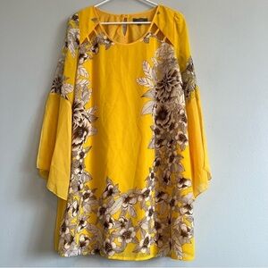 Umgee Yellow Floral Tunic with Brown & Cream Accents